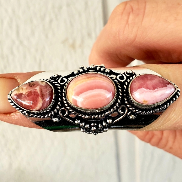 New Rhodochrosite 925 Silver Statement Ring. - Picture 5 of 16